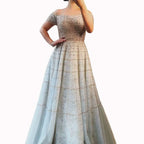 Sequined Off-Shoulder Prom Dress with Long Sleeve Pleated A-Line Design BM bride