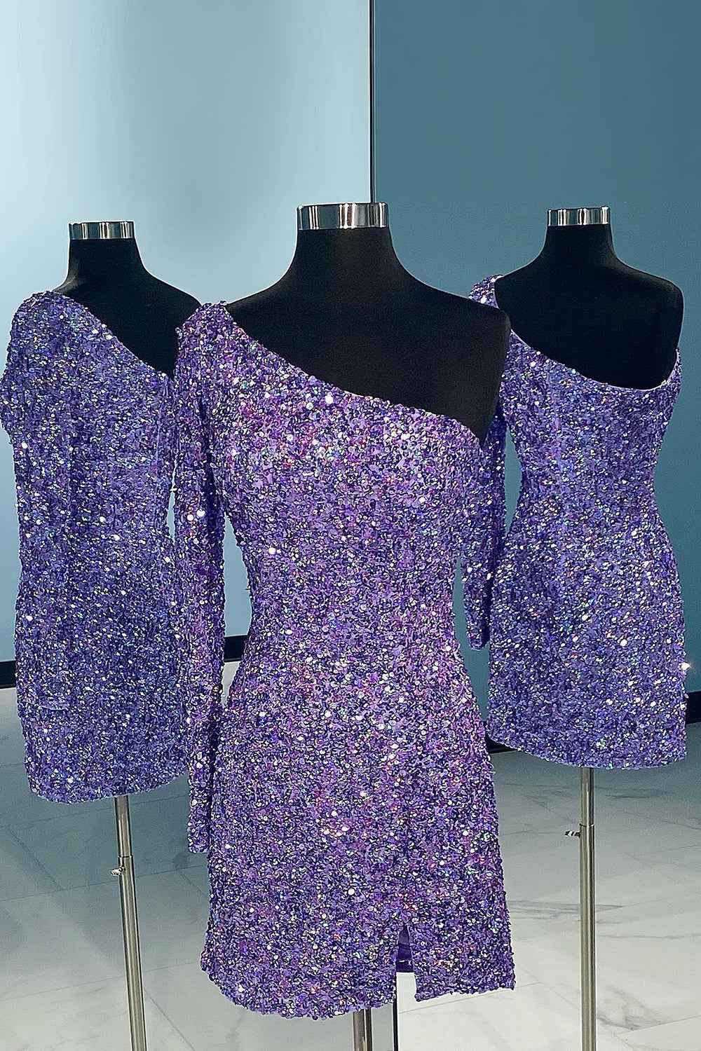 Fuchsia Sequins Homecoming Dress with Sleeves Bmbride