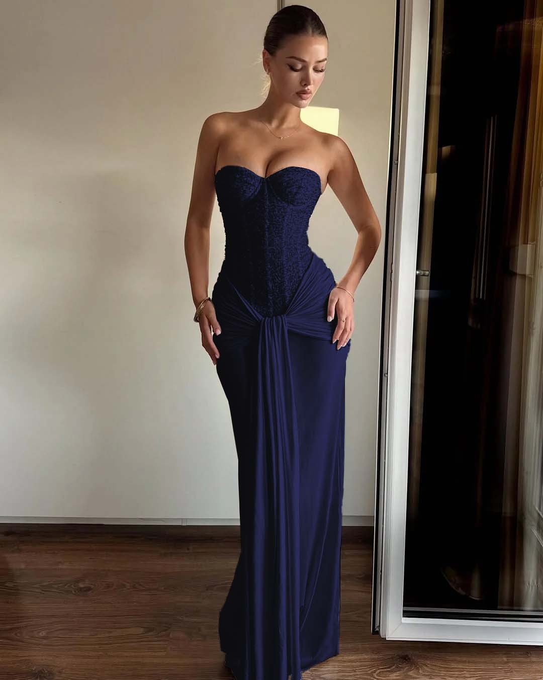 Strapless Sweetheart Sleeveless Long Mermaid Prom Dress With Pleated BMBRIDE