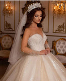 Luxury Long Ball Gown Sweetheart Wedding Dress with Sleeves BM bride