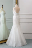 V-Neck Tulle Long Mermaid Wedding Dress with Beading BM bride