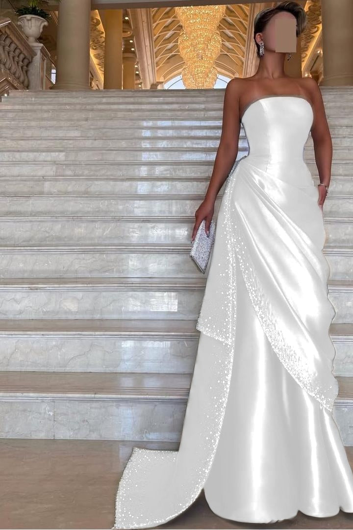 Chic Strapless Sleeveless Long Prom Dress With Pleated Beading BMBRIDE