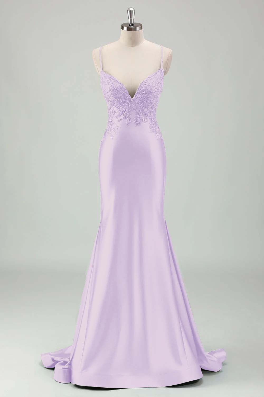 Spaghetti Strap Sleeveless Long Mermaid Prom Dress With Appliques BMBRIDE