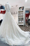 Spaghetti Strap V-Neck A-Line Backless Wedding Dress with Tulle Lace BM bride