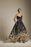 Strapless Sleeveless Long A Line Prom Dress With Pleated Appliques