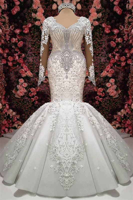Elegant Sweetheart Long Sleeve Lace Mermaid Wedding Dress with Beading BM bride