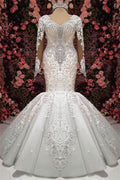 Elegant Sweetheart Long Sleeve Lace Mermaid Wedding Dress with Beading BM bride