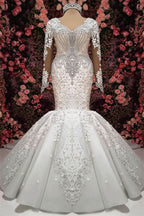 Elegant Sweetheart Long Sleeve Lace Mermaid Wedding Dress with Beading BM bride
