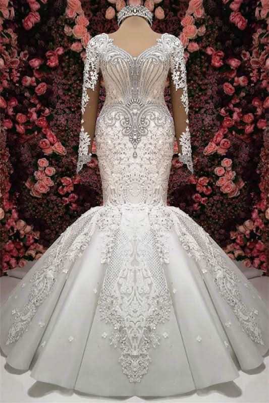 Elegant Sweetheart Long Sleeve Lace Mermaid Wedding Dress with Beading BM bride