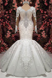 Elegant Sweetheart Long Sleeve Lace Mermaid Wedding Dress with Beading BM bride