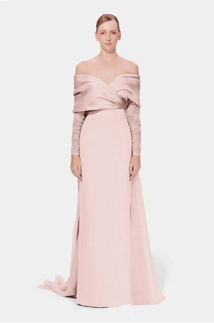 Off the Shoulder Long Sleeves Long Mermaid Prom Dress With Appliques BMBRIDE