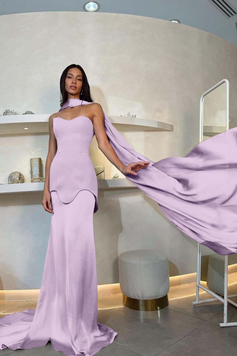 Halter Sleeveless Strapless Long Mermaid Prom Dress With Pleated