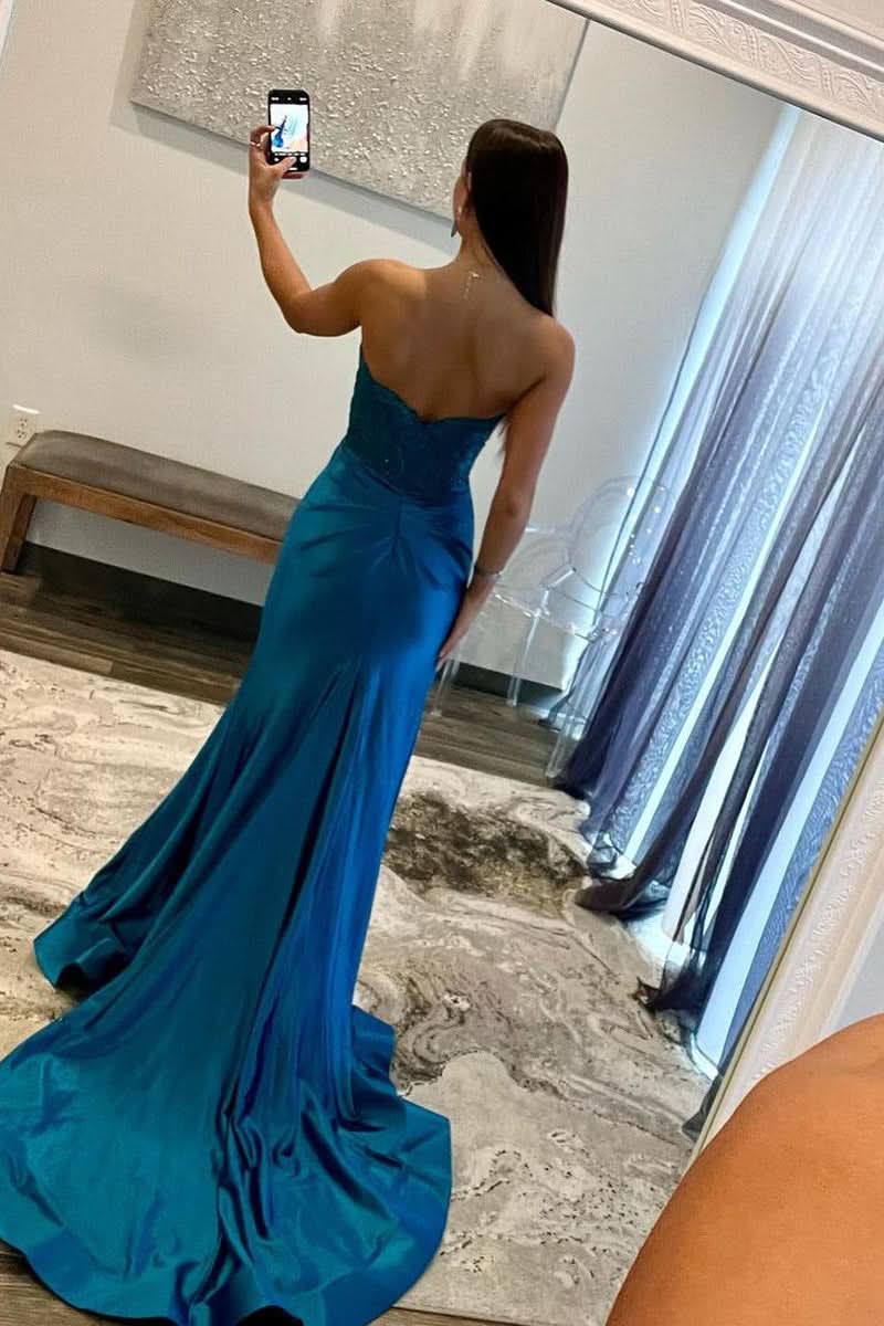 Timeless Royal Blue Strapless Mermaid Long Prom Dress with Flattering Silhouette BM bride