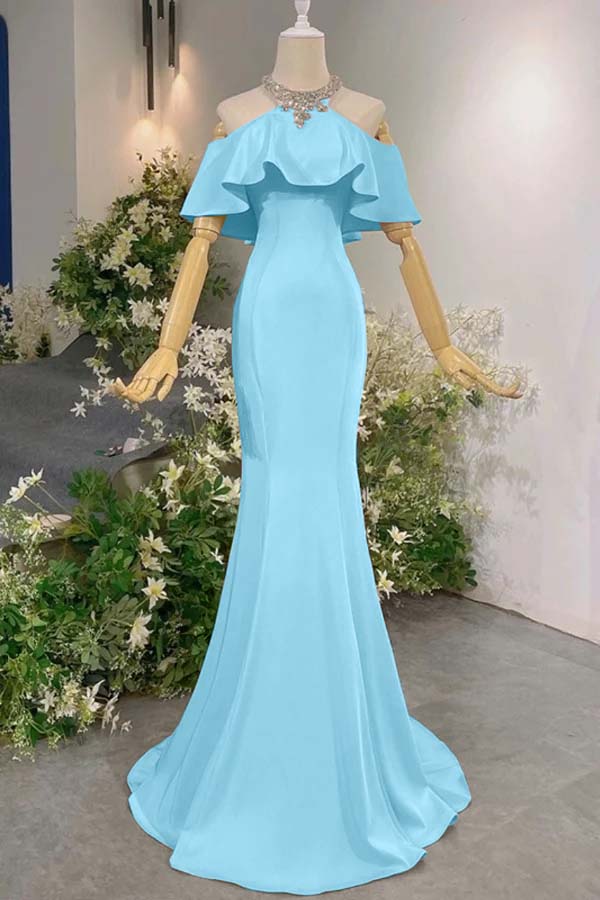 Sleeveless Off the Shoulder Long Mermaid Prom Dress With Pleated BMBRIDE