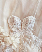 A-line Spaghetti-Straps Wedding Dress With Lace Appliques Tulle BM bride