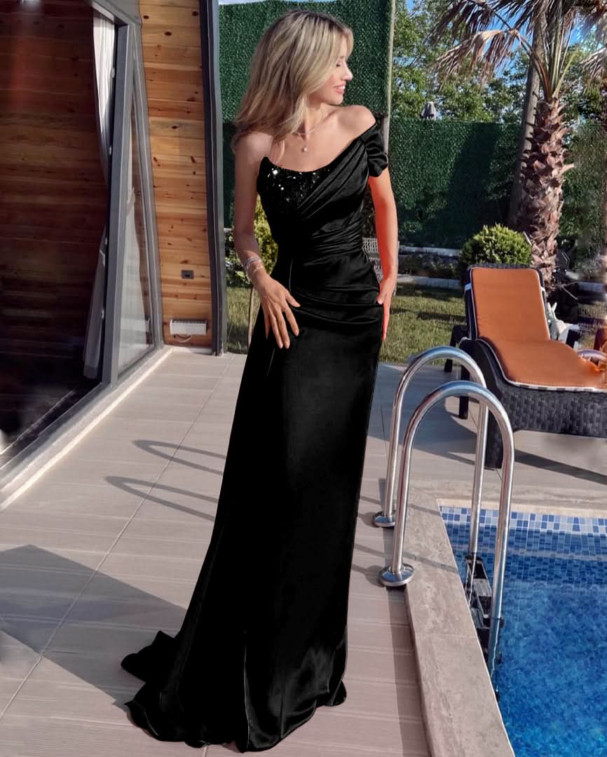 Orange One Shoulder Mermaid Prom Dress with Beadings Ruffles Split BM bride