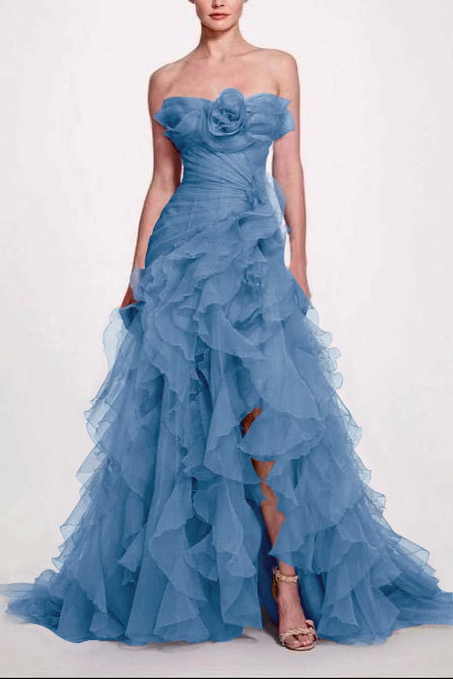 Strapless Sleeveless Long High Split Prom Dress With Pleated BMBRIDE