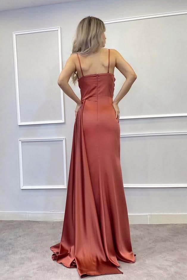 Spaghetti-Strap Beaded Long Mermaid Prom Dress with Split and Ruffles BM bride