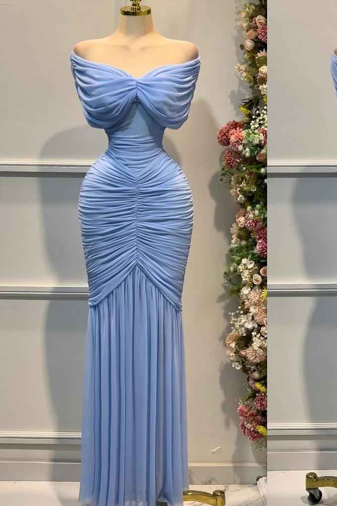 Strapless Sleeveless Off the Shoulder Long Prom Dress With Pleated