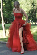 Strapless Tulle Long Prom Dress with Split BM bride