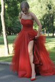 Strapless Tulle Long Prom Dress with Split BM bride
