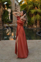 Stunning One Shoulder Sleeveless Backless Long Prom Dress With Front Split