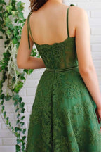 Emerald Green Strapless A-Line Evening Dress with Appliques BM bride