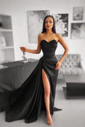 Charming Black Evening Dress Prom Dress Sweetheart with Applique Pleated BM bride