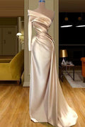 Glamorous One Shoulder Champagne Long Sleeve Prom Dress Mermaid With Pleated BMBRIDE