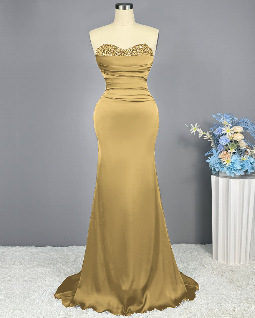 Red Sweetheart Sleeveless Sequined Mermaid Prom Dress BM bride