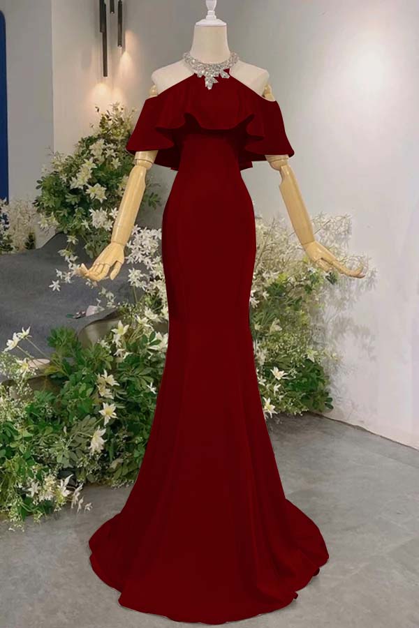 Sleeveless Off the Shoulder Long Mermaid Prom Dress With Pleated BMBRIDE