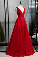 Elegant Red Deep V Neck Sleeveless Backless A Line Prom Dress Online