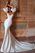 Strapless Bubble Sleeves Long Mermaid Prom Dress With Pleated