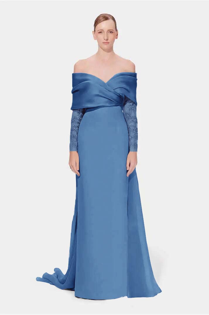 Off the Shoulder Long Sleeves Long Mermaid Prom Dress With Appliques BMBRIDE
