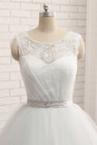 Princess Jewel Neck Long Wedding Dress with Tulle Lace BM bride