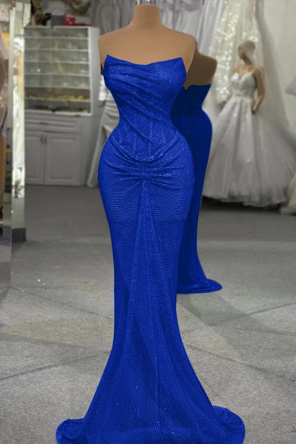 Sequin Strapless Sleeveless Long Mermaid Prom Dress With Pleated