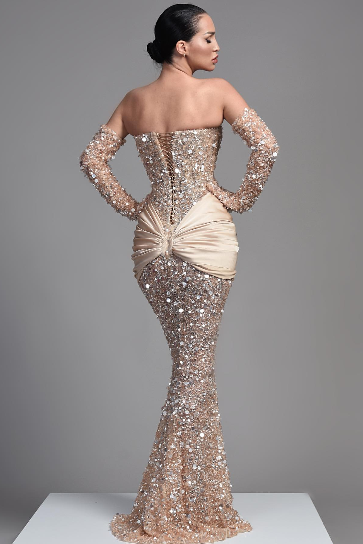 Sequins Off-the-Shoulder Evening Dress with Half Sleeves BM bride