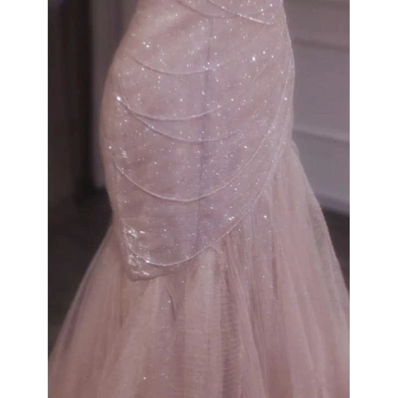 Light Pink Tulle Prom Dress Spaghetti Strap Sleeveless Dresses BM bride