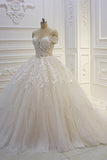 Off-the-Shoulder Sweetheart Ball Gown Wedding Dress with Sequin Lace Appliques BM bride