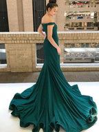 Dark Green Off-the-Shoulder Mermaid Evening Dress BM bride