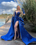 Strapless Sleeveless Long Split Prom Dress With Gloves Beading BMBRIDE