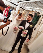 Off-the-shoulder A-Line Wedding Dress With Long Sleeves Appliques BM bride