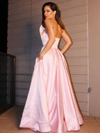 Pink Long Prom Dress with Split and Pockets BM bride