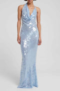 Halter Backless Sleeveless Mermaid Long Prom Dress With Sequins