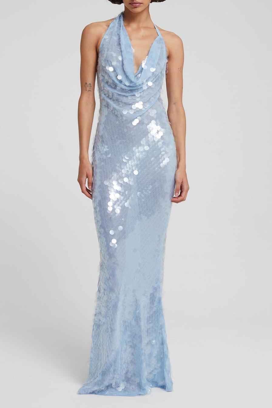 Halter Backless Sleeveless Mermaid Long Prom Dress With Sequins