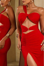 One Shoulder Sleeveless Sweetheart Split Long Prom Dress With Pleated