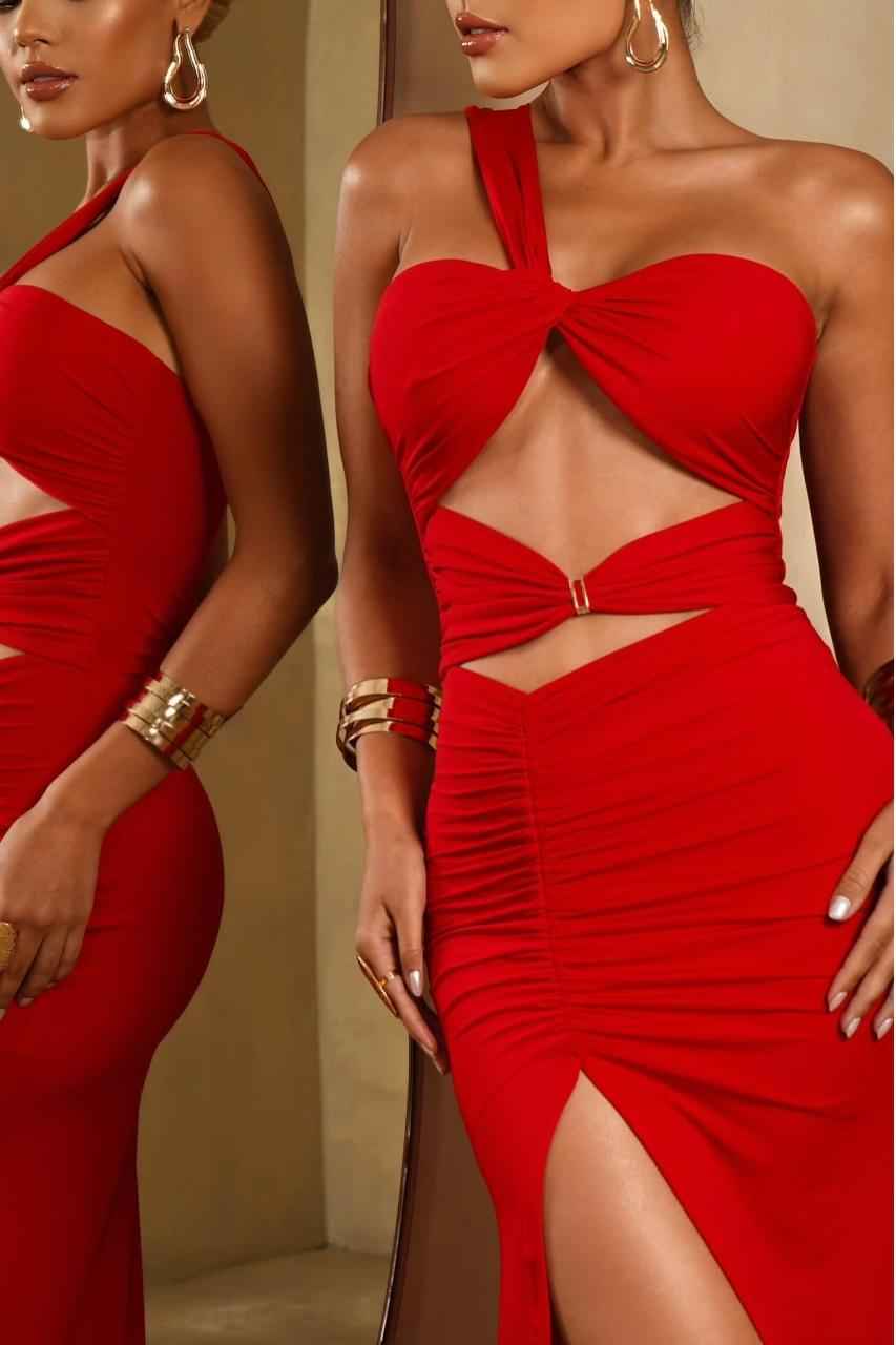 One Shoulder Sleeveless Sweetheart Split Long Prom Dress With Pleated