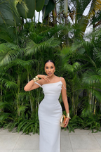 One Shoulder Sleeveless Mermaid Long Prom Dress With Pleated BMBRIDE