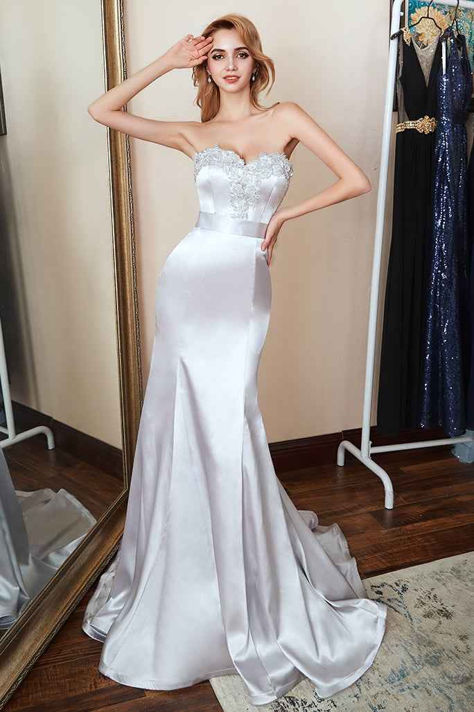 Charming Appliques Mermaid Strapless Sleeveless Sweetheart Prom Dress Long