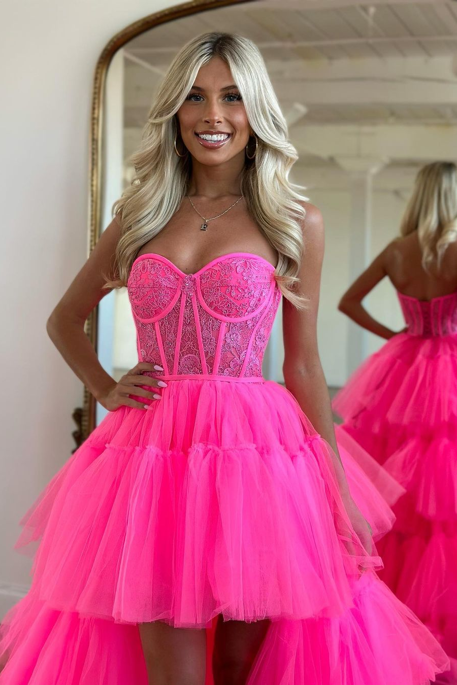 Beautiful Rose Prom Dress with Sleeveless Gown Tulle Train BM bride